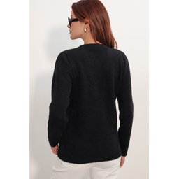 كنزة نسائية فضفاضة بتفاصيل وشاح 15971 - أسود Women's Oversize Sweater with Scarf Detail 15971 - Black