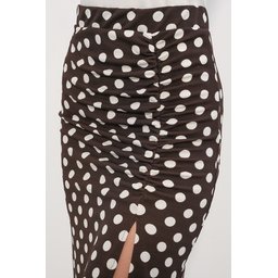 تنورة نسائية بنقاط بولكا بفتحة جانبية 8082 - بني Women's Polka Dot Slit Skirt 8082 - Brown