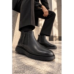 حذاء تشيلسي رجالي MUGGO LENOX جلد طبيعي بسحاب ونعل سميك - أسود MUGGO LENOX Men's Genuine Leather Chelsea Boots with Zipper & Chunky Sole - Black