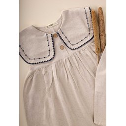 فستان كتان بياقة للبنات 2-7 سنوات - لون طبيعي Linen Collar Dress for Girls 2-7 Years - Natural