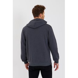 METALIC سترة رجالية بغطاء رأس وسحاب، بجيوب كانجارو، مبطنة بالقطن - أنثراسيت METALIC Men's Hooded Zipper Cardigan with Kangaroo Pockets, Cotton Lined - Anthracite