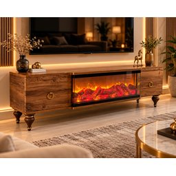 ميز شاشة تركي فاخر باللون الخشبي البني Turkish Luxury Wooden TV Stand