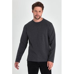 سويت شيرت رجالي أنثراسيت بياقة دائرية مزدوجة بقصة مريحة Men's Anthracite Double Crew Neck Standard Relaxed Fit Sweatshirt