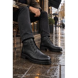 حذاء MUGGO ORVEN رجالي كلاسيك كاجوال برباط من الجلد الطبيعي - أسود MUGGO ORVEN Men's Genuine Leather Lace-Up Classic Casual Boots - Black