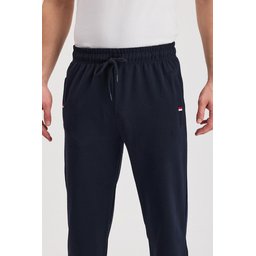 بنطلون رياضي رجالي كاجوال أزرق كحلي بسحاب وجيوب وتطريز Men's Navy Casual Tracksuit Bottoms with Zipper Pockets & Embroidery
