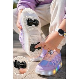 حذاء رياضي MUGGO SKY للأطفال بعجلات وإضاءة - بنفسجي Muggo SKY Kids' Light-Up Roller Sneaker Shoes - Lilac