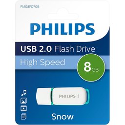 فلاش ميموري فيليبس سنو Snow بسعة 8GB وواجهة USB 2.0 باللون الأبيض والأخضر مع غطاء حماية ومؤشر LED Philips Snow USB Flash Drive 8GB USB 2.0 – Spring Green