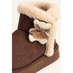 بوت أطفال شتوي Muggo TOFFE مبطن بالفرو مع فيونكة - بني Muggo TOFFE Girls' Winter Boots - Fur Lined with Bow Detail - Brown