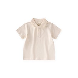 تي شيرت بولو للأطفال منقوش - إيكرو (2-10 سنوات) Embossed Polo Collar T-Shirt for Kids - Ecru (2-10 Years)
