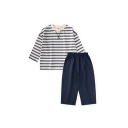طقم بنطال ولادي واسع بقصة مريحة للمواسم 2-7 سنوات - كحلي مخطط Boys' Seasonal Wide-Cut Trousers Set 2-7 Years - Navy Striped