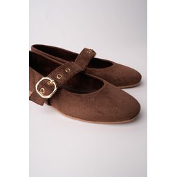 حذاء باليه نسائي MUGGO HALSEY جلد ذهبي بإبزيم - بني MUGGO HALSEY Gold Buckle Leather Women's Ballet Flats - Brown