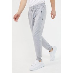 بنطلون رياضي رجالي قطعتين برباط كاحل وسحاب جيب - رمادي-كحلي Men's Ribbed Cuff Zipper Pocket Tracksuit Bottoms - 2-Pack - Grey-Navy