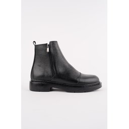 حذاء تشيلسي رجالي Muggo DRAKO من الجلد الطبيعي بسحاب مزدوج - أسود Muggo DRAKO Genuine Leather Double Zipper Men's Chelsea Boots - Black