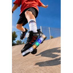 حذاء رياضي MUGGO SKY للأطفال بعجلات وإضاءة LED - أسود وأحمر MUGGO SKY Kids' Light-Up Roller Sneaker Shoes - Black & Red