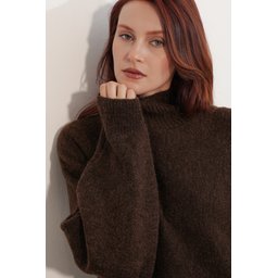 كنزة نسائية تريكو فضفاضة بأكمام خفاش 15969 - بني Women's Batwing Sleeve Oversize Knit Sweater 15969 - Brown