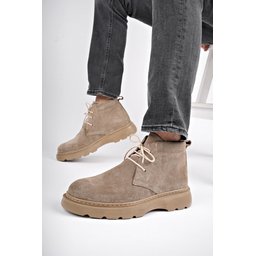 حذاء تشيلسي رجالي Muggo HENRY من الجلد الطبيعي برباط ونعل مريح - بيج Muggo HENRY Men's Genuine Leather Lace-up Comfortable Sole Chelsea Boots - Beige