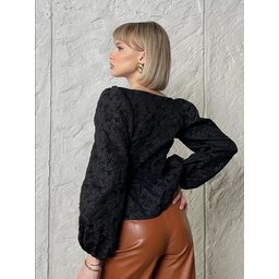 بلوزة جاكار فاخرة بياقة مربعة وأكمام منفوخة French-Style High-End Jacquard Shirt