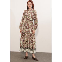 فستان نسائي طويل محتشم بنقشة 2586 - أخضر Women's Patterned Long Modest Dress 2586 - Green