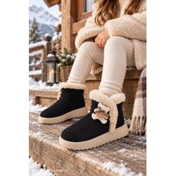بوت Muggo TOFFE شتوي بناتي مبطن بالفرو مع فيونكة - أسود Muggo TOFFE Girls' Winter Boots - Fur Lined with Bow Detail - Black