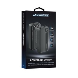 RR PowerLink 20 Neo 20000mAh 22.5W Power Bank Black (شاحن طوارئ) RR PowerLink 20 Neo 20000mAh 22.5W Power Bank Black
