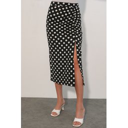 تنورة نسائية منقطة بشق 8082 - أسود Women's Polka Dot Slit Skirt 8082 - Black