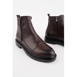 حذاء تشيلسي رجالي شتوي MUGGO DRAKO جلد طبيعي بسحاب مزدوج - بني MUGGO DRAKO Men's Genuine Leather Double Zipper Winter Chelsea Boots - Brown