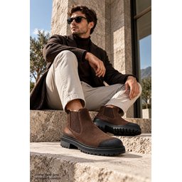بوت تشيلسي رجالي Muggo BRAWN جلد طبيعي عتيق بنعل سميك - بني Muggo BRAWN Men's Genuine Leather Vintage Chelsea Boots with Thick Sole - Brown