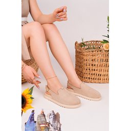 صندل نسائي Muggo BUCKLE من الجلد السويدي بكعب مسطح ومقدمة مغلقة - بيج Muggo BUCKLE Suede Leather Adjustable Buckle Casual Closed Toe Women's Sandals - Beige