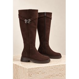 حذاء Muggo RANCH نسائي طويل برقبة بسحاب ومشبك معدني - أسود Muggo RANCH Women's Zippered Metal Buckle Riding Boots - Black