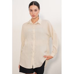 قميص نسائي فضفاض بخطوط 20407 - كريم Women's Striped Oversize Shirt 20407 - Cream