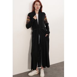 جاكيت كارديجان تريكو طويل 15690 - أسود 15690 Long Knit Cardigan - Black