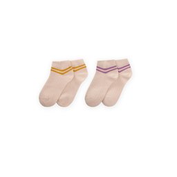 جوارب أطفال قطنية بحلقة مزدوجة - خردلي ووردي (3-10 سنوات) Kids' Double Hoop Ankle Socks - Mustard & Rose Pink (3-10 Years)