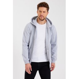 METALIC سترة رجالية بغطاء رأس وسحاب، رمادي، بجيوب كانجارو وبطانة قطنية METALIC Men's Gray Hooded Zipper Cardigan with Kangaroo Pockets and Cotton Lining