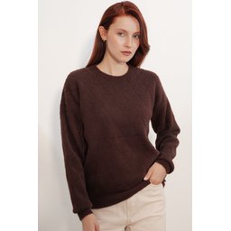 كنزة نسائية بنمط واسع (Oversize) بنقشة - 15970 - بني Women's Patterned Oversize Sweater 15970 - Brown