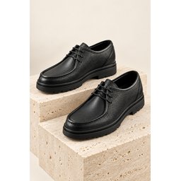 حذاء MUGGO WALTON رجالي كاجوال كلاسيكي برباط جلد طبيعي ونعل سميك - أسود Muggo WALTON Men's Genuine Leather Lace-Up Casual Classic Shoes with Chunky Sole - Black