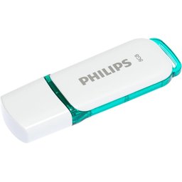 فلاش ميموري فيليبس سنو Snow بسعة 8GB وواجهة USB 2.0 باللون الأبيض والأخضر مع غطاء حماية ومؤشر LED Philips Snow USB Flash Drive 8GB USB 2.0 – Spring Green