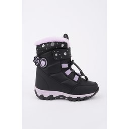 حذاء أطفال بناتي MUGGO TIGGER شتوي مبطن بالفرو برباط وشريط لاصق - أسود MUGGO TIGGER Girls' Fur-Lined Lace-Up & Velcro Winter Boots - Black