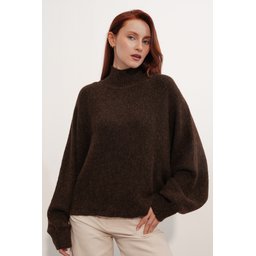 كنزة نسائية تريكو فضفاضة بأكمام خفاش 15969 - بني Women's Batwing Sleeve Oversize Knit Sweater 15969 - Brown