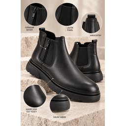 حذاء تشيلسي رجالي MUGGO LENOX جلد طبيعي بسحاب ونعل سميك - أسود MUGGO LENOX Men's Genuine Leather Chelsea Boots with Zipper & Chunky Sole - Black