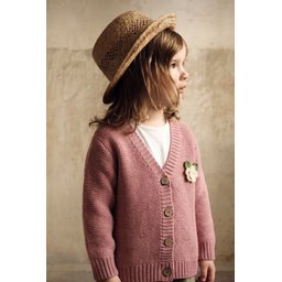 V Yaka Links سترة كارديجان بناتي بياقة V بنقشة ورود - وردي V Yaka Links Girls' V-Neck Cardigan with Rose Pattern - Pink