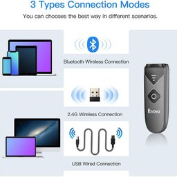 باركود سكنر لاسلكي ومحمول Eyoyo EY-015L Mini Portable 1D Bluetooth/2.4G/Wired Barcode Scanner. Works with Windows, Android, i Eyoyo EY-015L Mini Portable 1D Bluetooth/2.4G/Wired Barcode Scanner. Works with Windows, Android, iOS, Tablets or Computers
