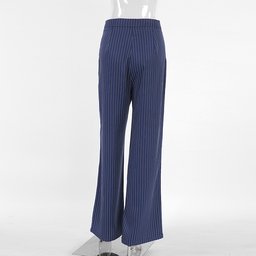 بنطال كحلي مقلم واسع الساق Wide leg pant