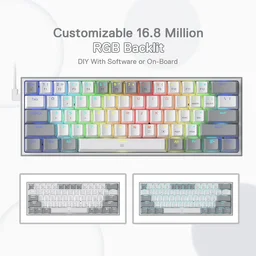 كيبورد ريد دراغون فيز K617 أبيض ورمادي Redragon FIZZ K617 60% RGB Mechanical Gaming Keyboard – White & Grey