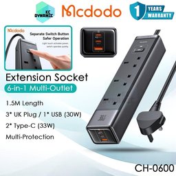 شاحن سيارة MC 120 واط 1C+1A مع كابلات USB-C وLighting قابلة للسحب MC 6-in-1 30W GaN Surge Protection Power Strip