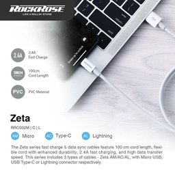كيبل RR Zeta AM بطول 1 متر – Micro USB – أبيض RR Zeta AM 1M WHT MICRO