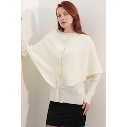 جاكيت صوف نسائي بقصة كاب 15967 - أبيض Women's Knitted Cape Cardigan 15967 - White