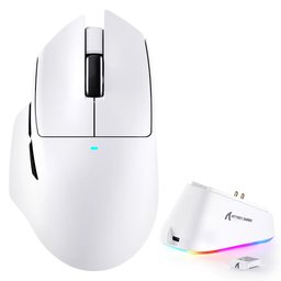 ماوس الألعاب اللاسلكي أتاك شارك V6 – أبيض مع قاعدة شحن مغناطيسية RGB ATTACK SHARK V6 WHITE Gaming Mouse