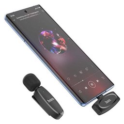 مايكروفون هوكو L15 لاسلكي مزدوج لتسجيل الصوت مع مستقبل Type-C وLightning HOCO L15 Dual-Mic Wireless Lavalier Microphone