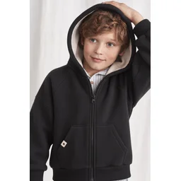 جاكيت بغطاء رأس بسحاب للأطفال 1-14 سنة - أسود Kids Hooded Zipper Cardigan 1-14 Years - Black