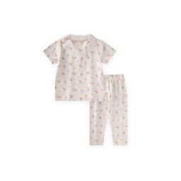 طقم بيجامة أطفال بياقة قميص قطن 100% - إيكرو (2-12 سنة) Kids' Shirt Collar Pajama Set 100% Cotton - Ecru (2-12 Years)